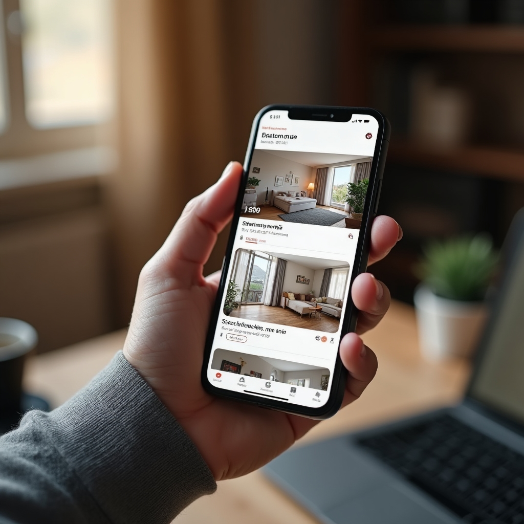 Anunț imobiliar vizualizat pe ecranul telefonului