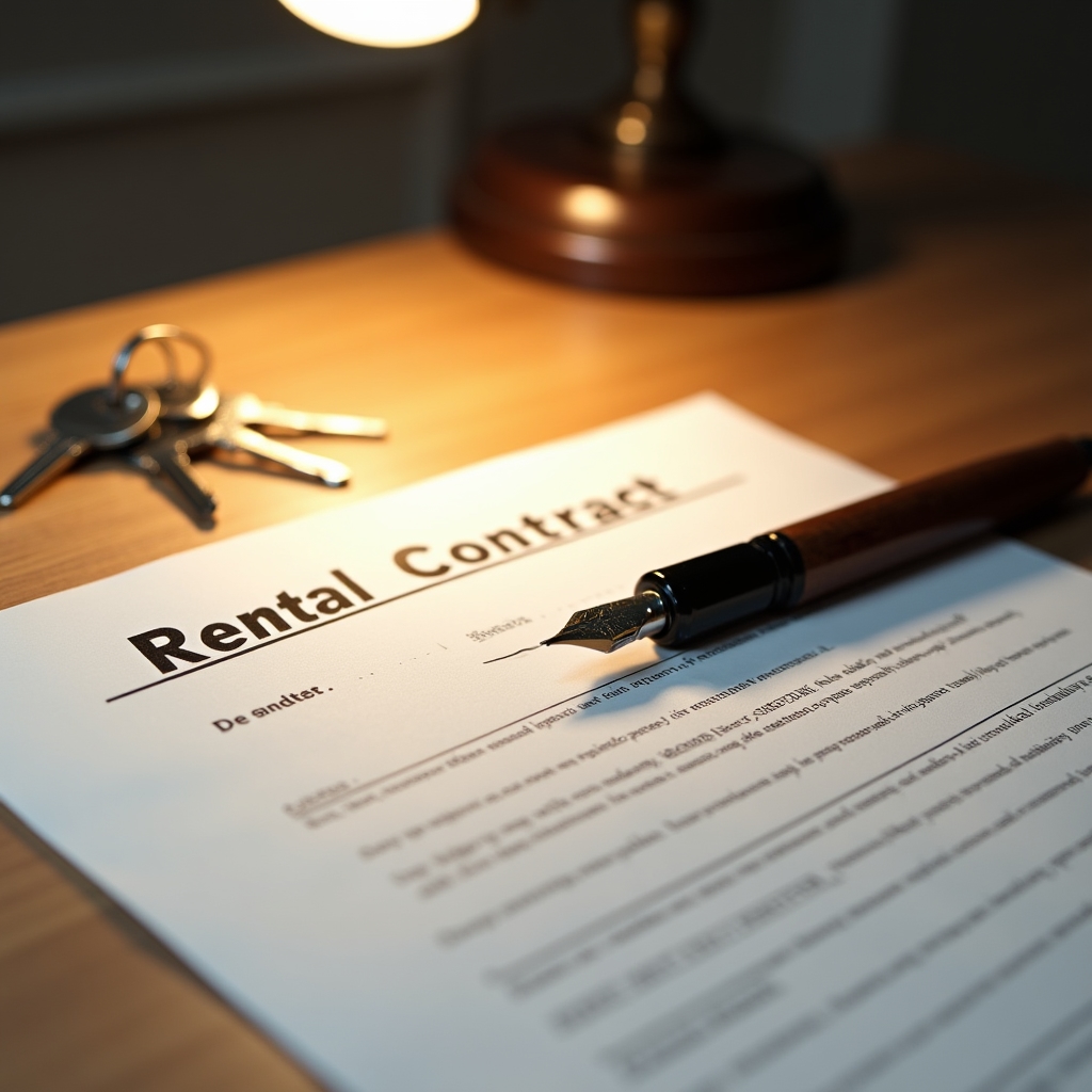 Contract de închiriere semnat pe birou