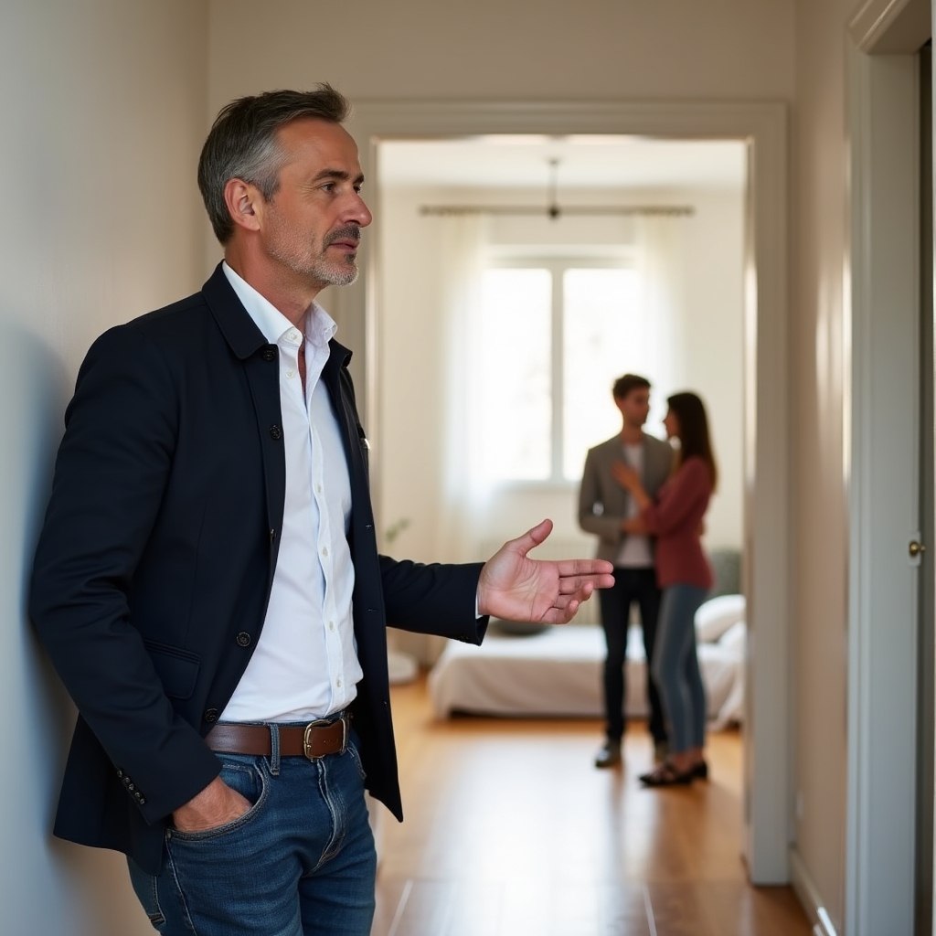 Proprietar prezentând apartamentul la o vizionare